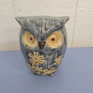 Decorative Blue Ceramic Owl Figurine Approximately 6 Inches Tall